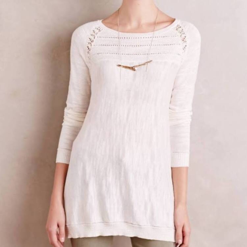 Anthropologie Knitted & Knotted Ivory Tunic Sweater Small